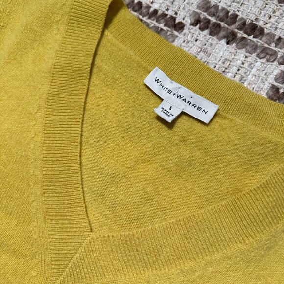 Anthropologie White Warren Cashmere V Neck Sweater Size S Yellow Tunic Luxury - Picture 3 of 8